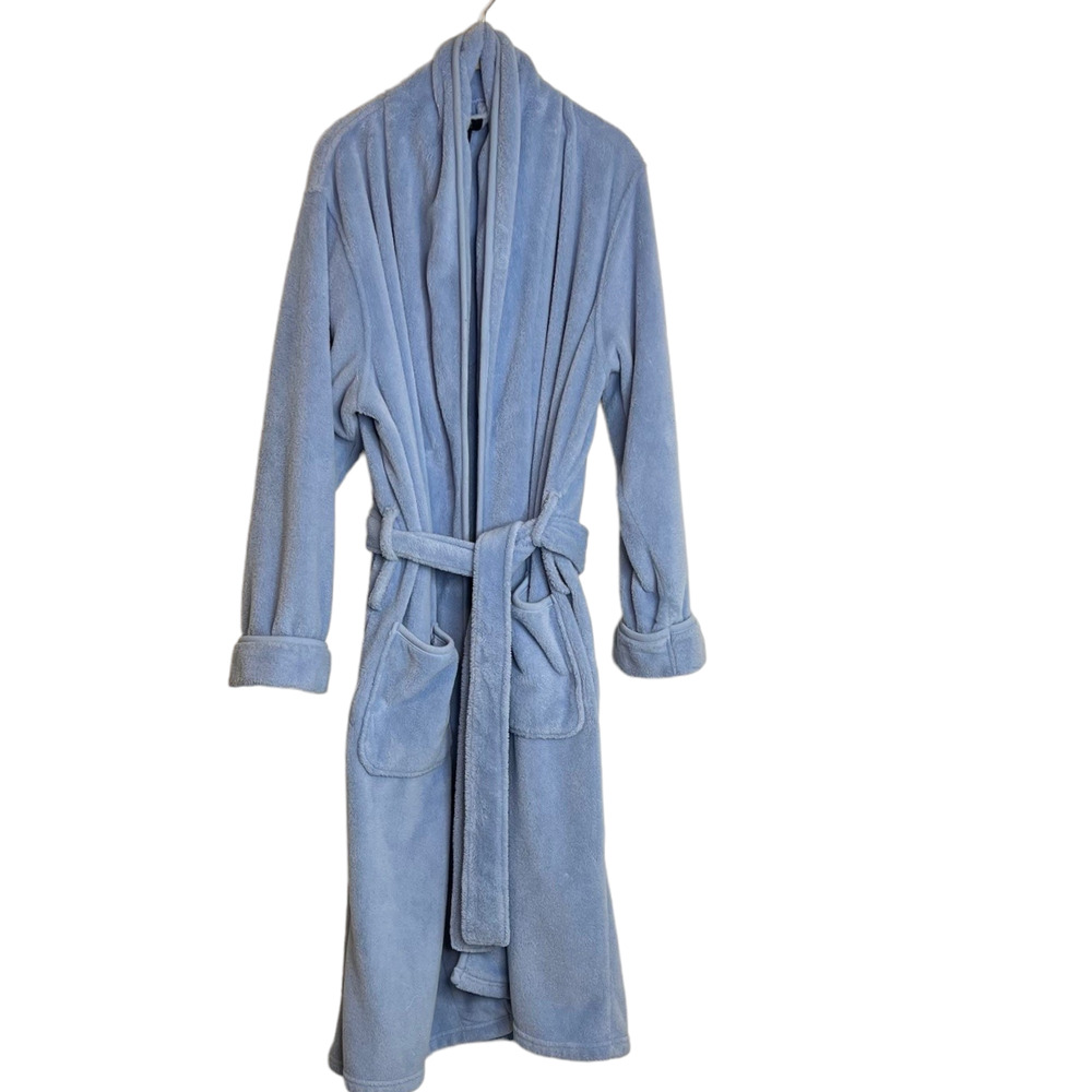 Izod Sleepwear Womens Fleece Robe with Belt One Size Blue Midi Length